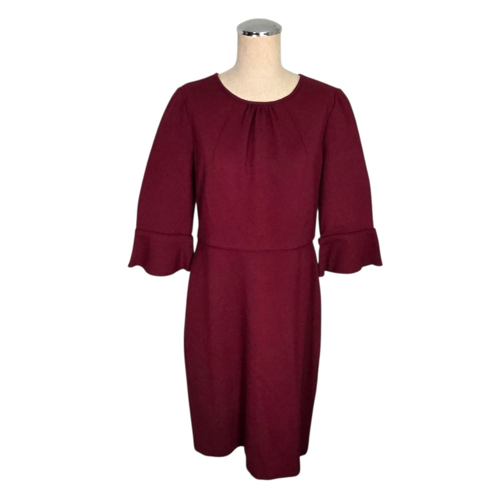 J. Crew Bell Sleeve Sheath Dress Burgundy Sz 10